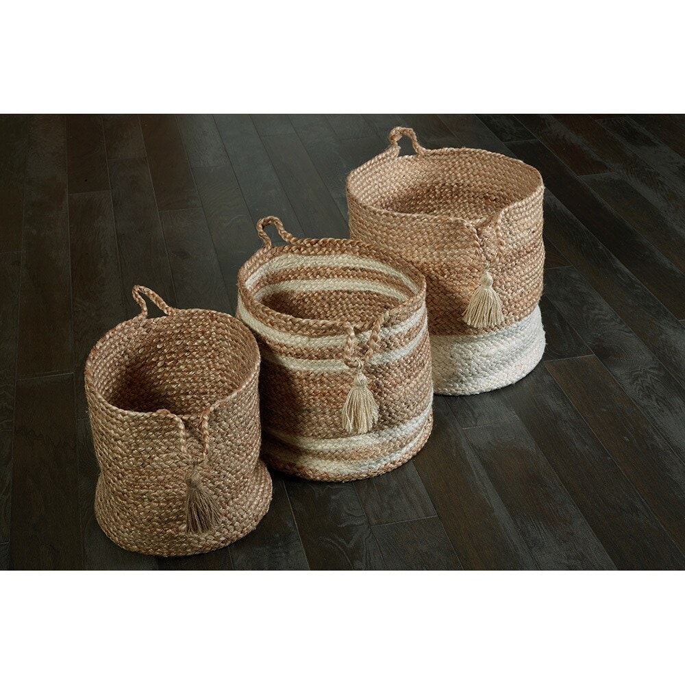 LR Home Montego Stripe Natural Jute Decorative Storage Basket (19 in.)   19\