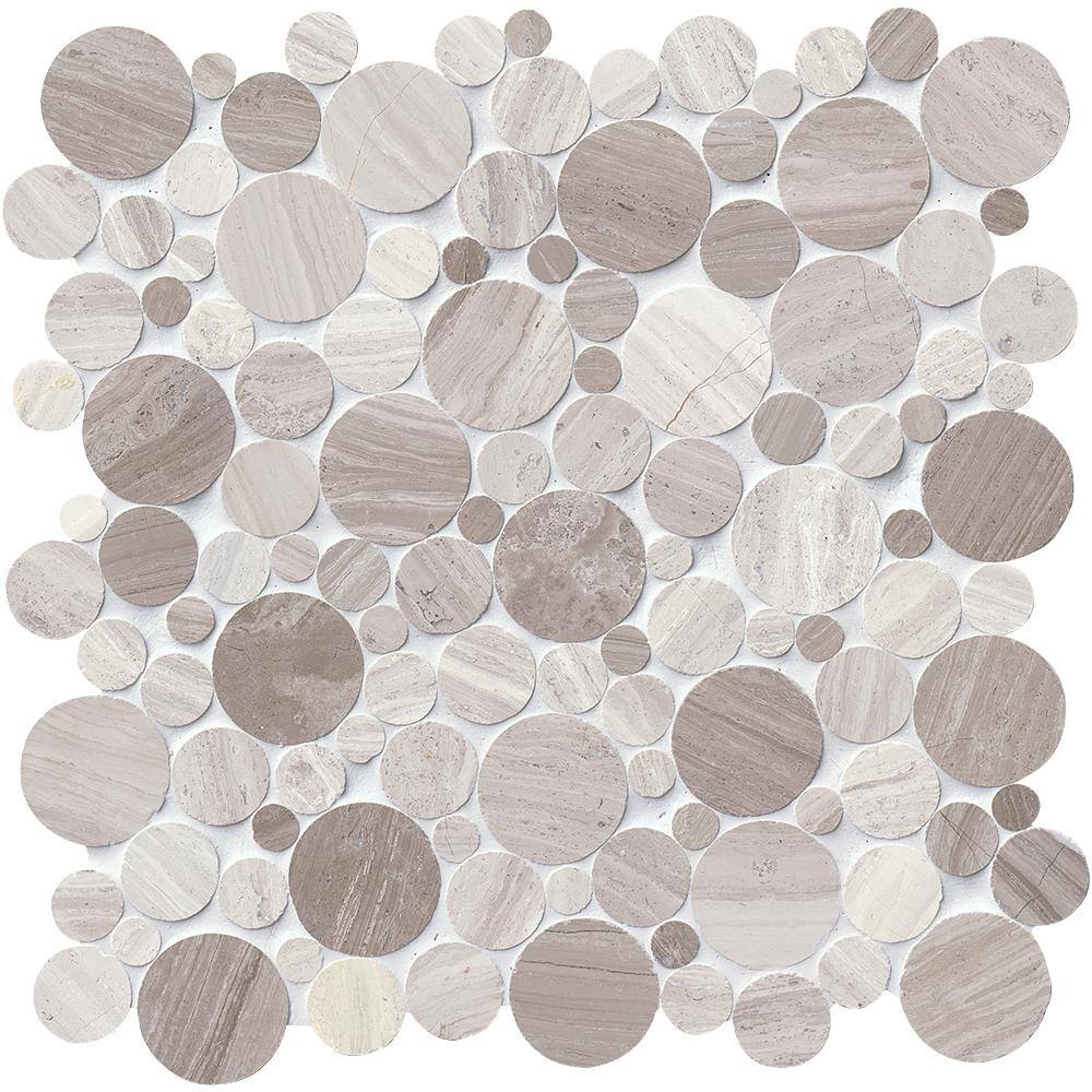 MSI Black and White Pebbles 11.42 in. x 11.42 in. x 10 mm Tumbled Marble Mosaic Tile (9.1 sq. ft.  case) THDW1-SH-PEBC