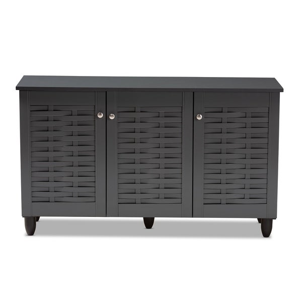 Contemporary Dark Grey 12-pair Shoe Storage Cabinet - - 26396257