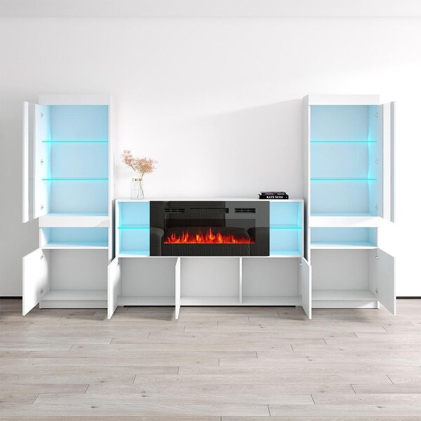 Komi 03 Electric Fireplace Modern Wall Unit Entertainment Center