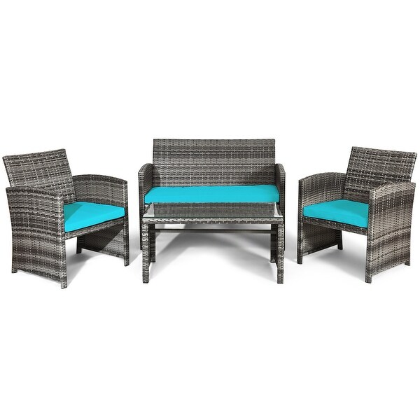 Gymax 4PCS Patio Outdoor Rattan Conversation Furniture Set w/