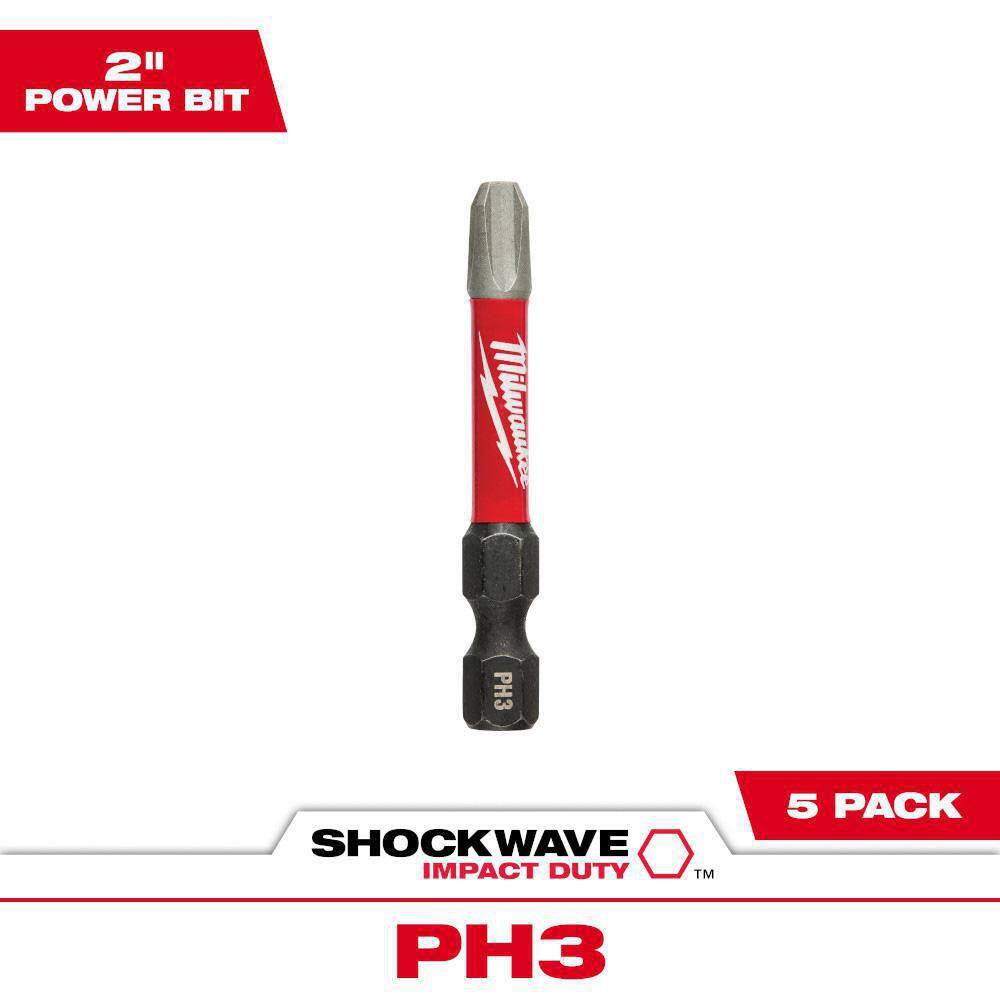 MW SHOCKWAVE Impact Duty 2 in. Phillips #3 Alloy Steel Screw Driver Bit (5-Pack) 48-32-4639