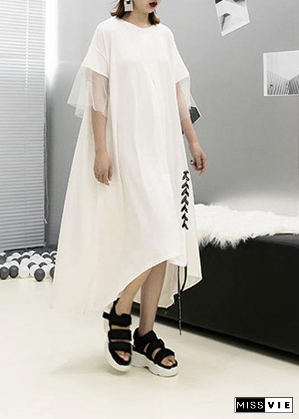 Italian patchwork cotton Tunics Sleeve white Maxi Dresses summer