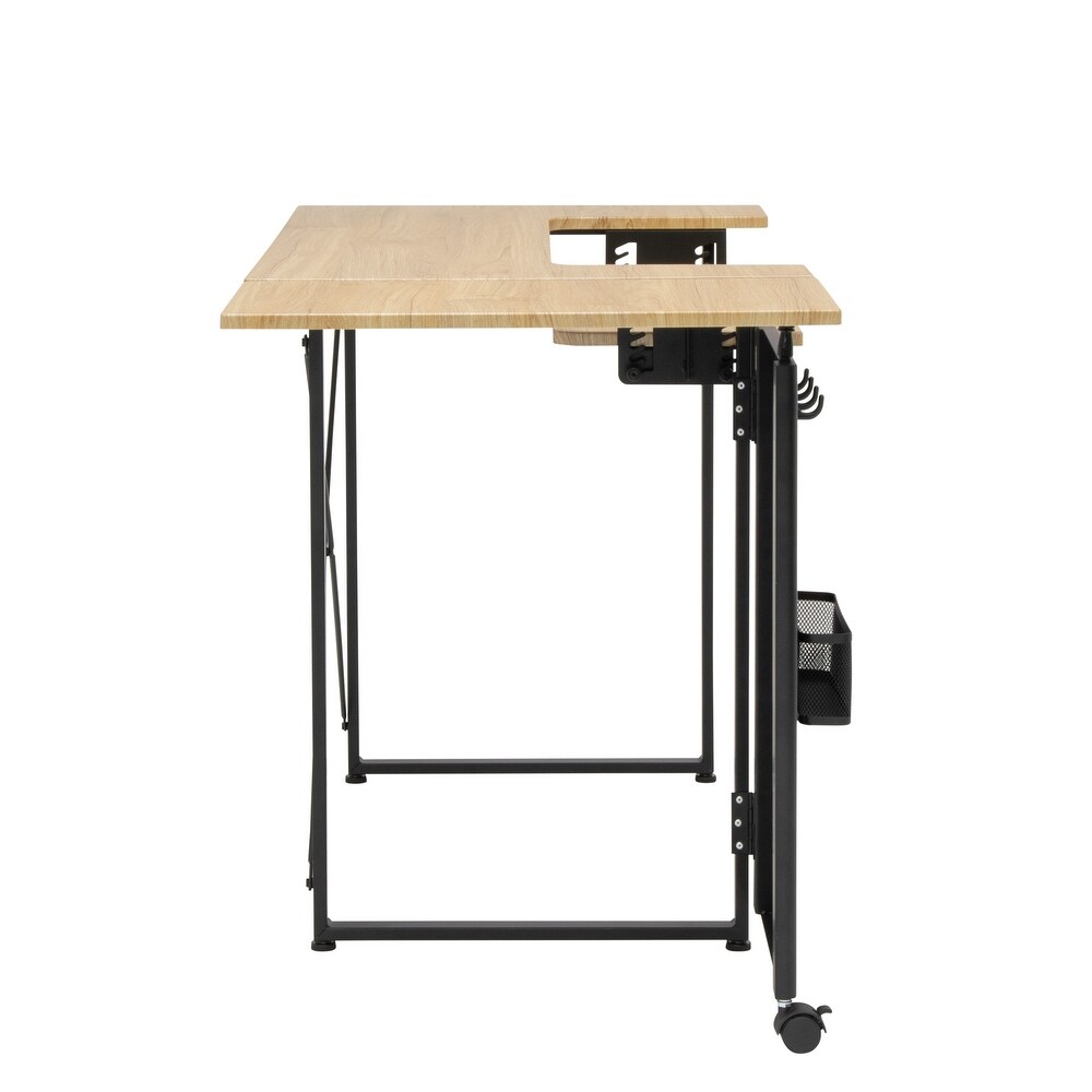 Sew Ready Pivot Sewing Table with Storage Panel and Adjustable Platform