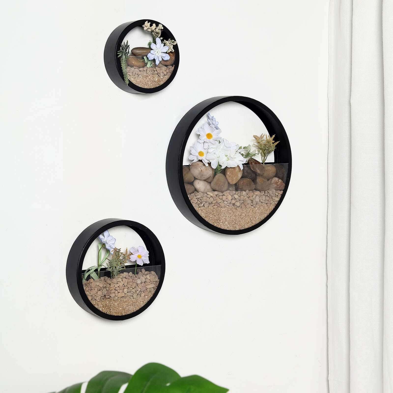 Set of 3 Black Half Moon Wall Planters, Round Metal Wall Hanging Planter, Modern Indoor/Outdoor Terrarium 6