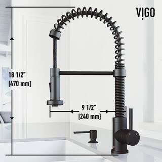 VIGO Edison Single Handle Pull-Down Sprayer Kitchen Faucet with Soap Dispenser in Matte Black VG02001MBK6