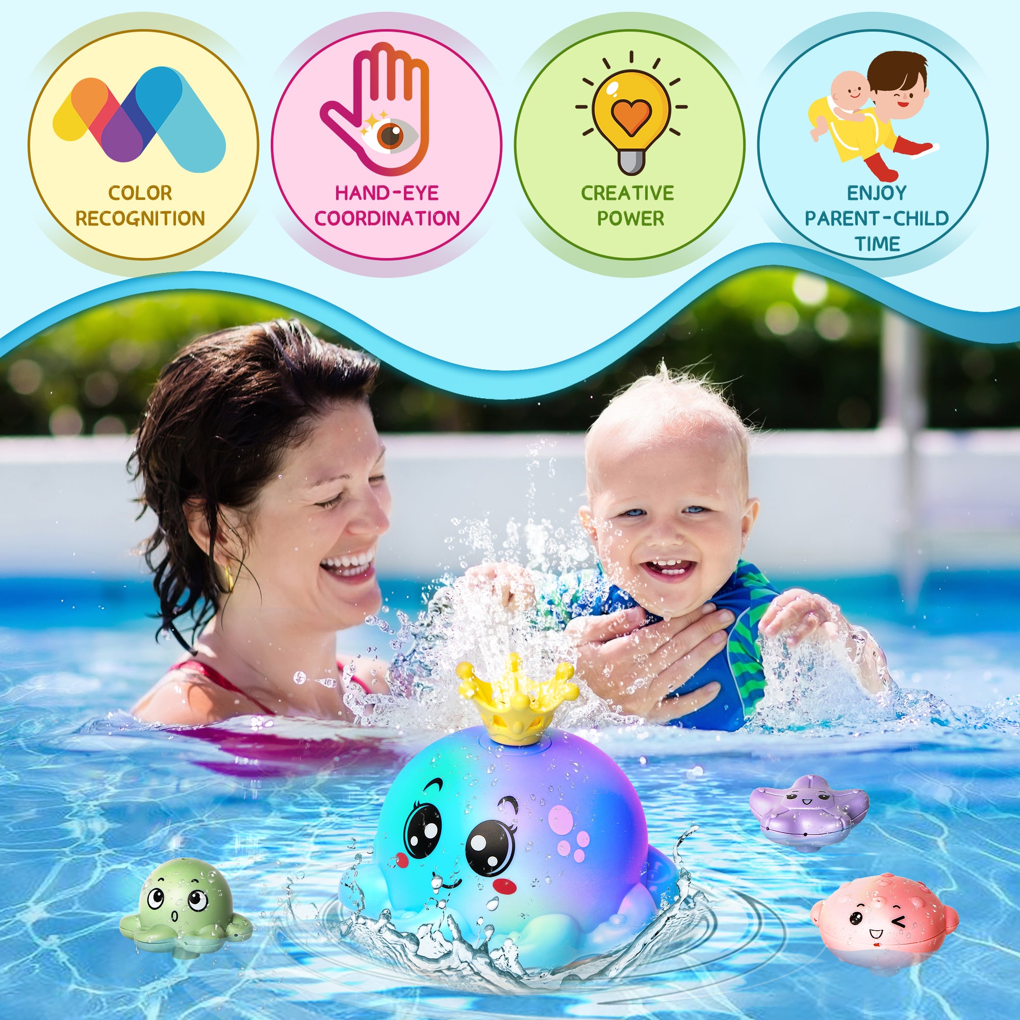 Hot Bee Octopus Baby Bath Toy for Kids， 4 Water Spray Modes Light-up Flashing Bathtub Toys for Toddler Boys Girls