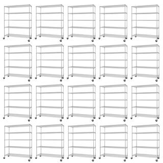 TRINITY 20-Pack Chrome 5-Tier Rolling Heavy Duty Steel Wire Shelving Unit (60 in. W x 77 in. H x 24 in. D) TBTZ-090420