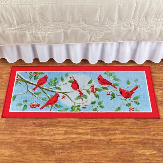 Collections Etc Cardinals On Branch Winter Holly Printed Accent Rug