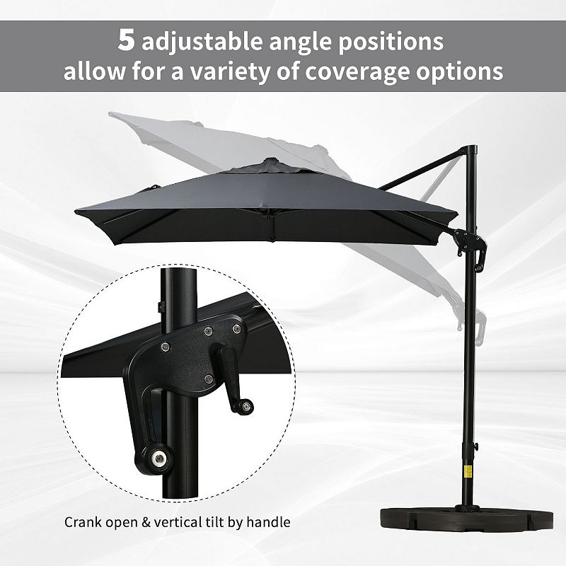 Outsunny 8x8ft Square Offset Cantilever Market Patio Umbrella w/ Cross Dark Gray