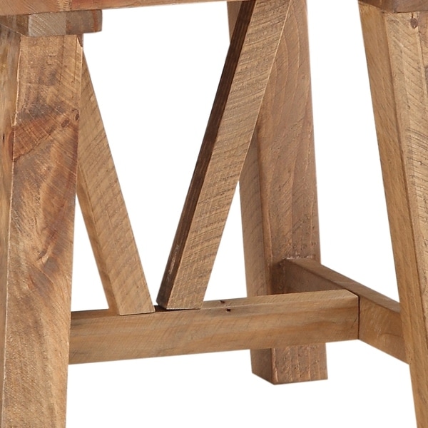 Pine Wood End Table with Trestle Reinforced Sawhorse Base， Brown