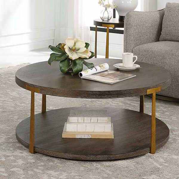 Palisade Rich Coffee and Natural Round Wood Coffee Table