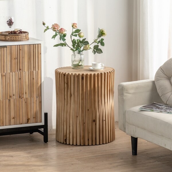 Retro Fashion Style Cylindrical Coffee Table with Vertical Texture Relief Design