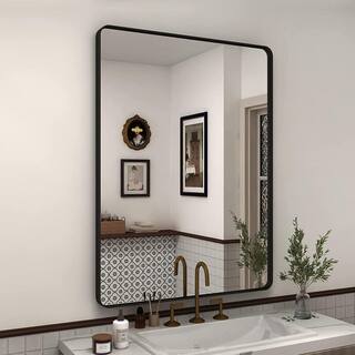 waterpar 28 in. W x 36 in. H Rectangular Aluminum Framed Wall Bathroom Vanity Mirror in Black B7090