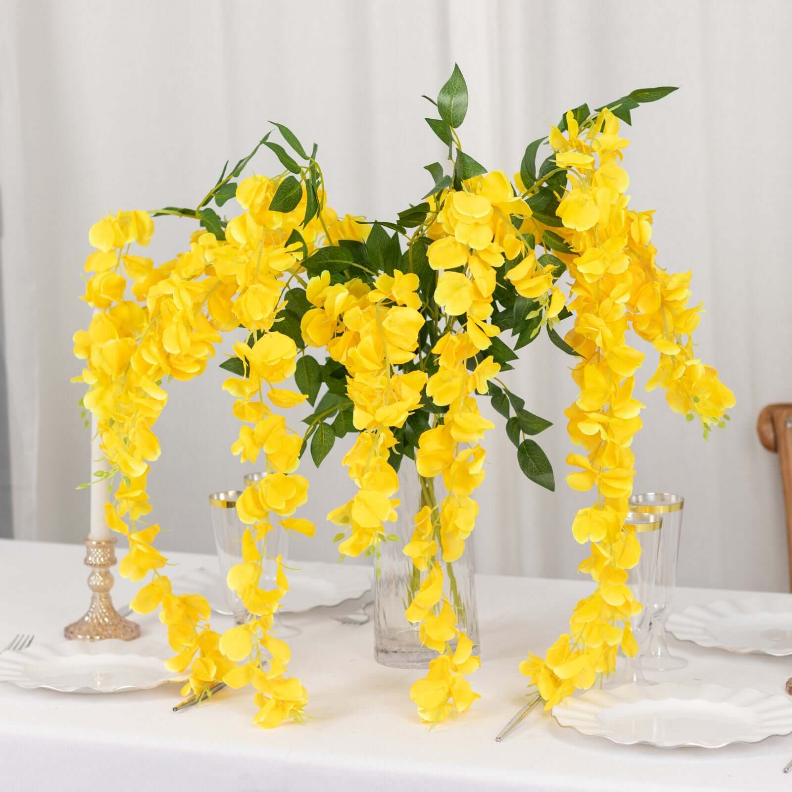 5 Pack Yellow Artificial Silk Hanging Wisteria Flower Vines 44