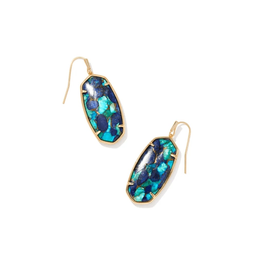 Kendra Scott  Faceted Elle Gold Drop Earrings in Bronze Veined Lapis Turquoise Magnesite