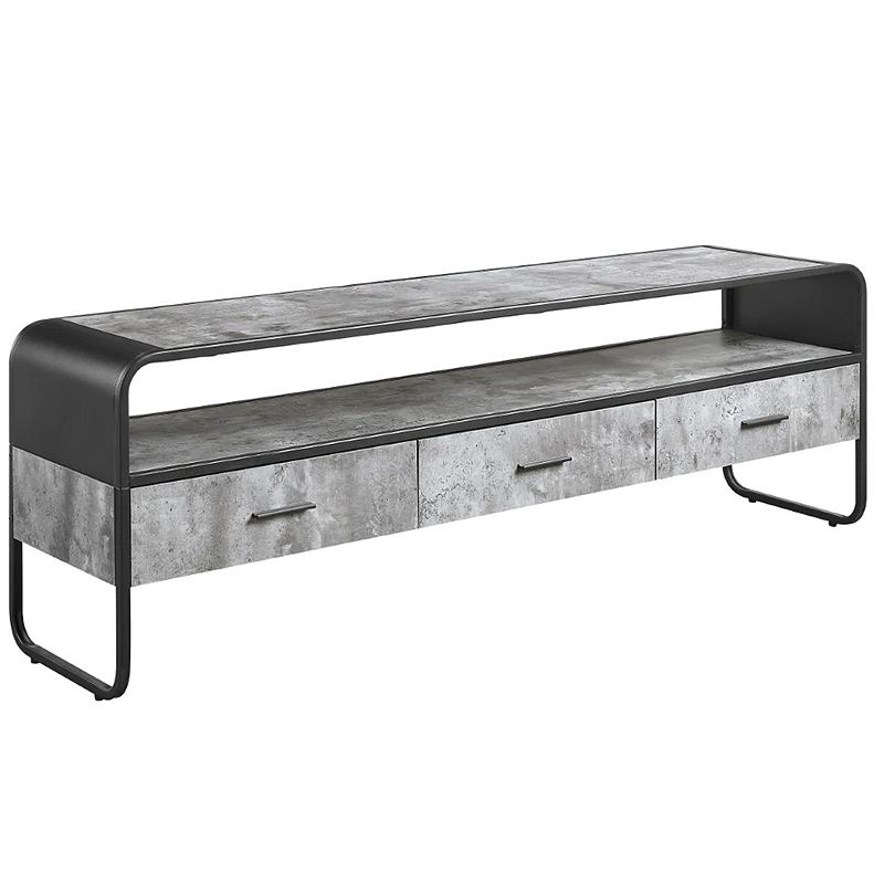 Ish 60 Inch Entertainment Center TV Stand， 3 Drawers， Wood， Gray， Black