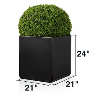 EDYO LIVING 24 in. Square Outdoor Metal Flower Planter Box HCMP006-BLK