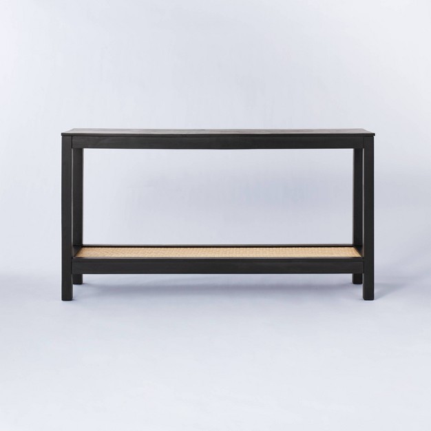 Console Table With Woven Rattan Shelf Black Designed With Studio Mcgee