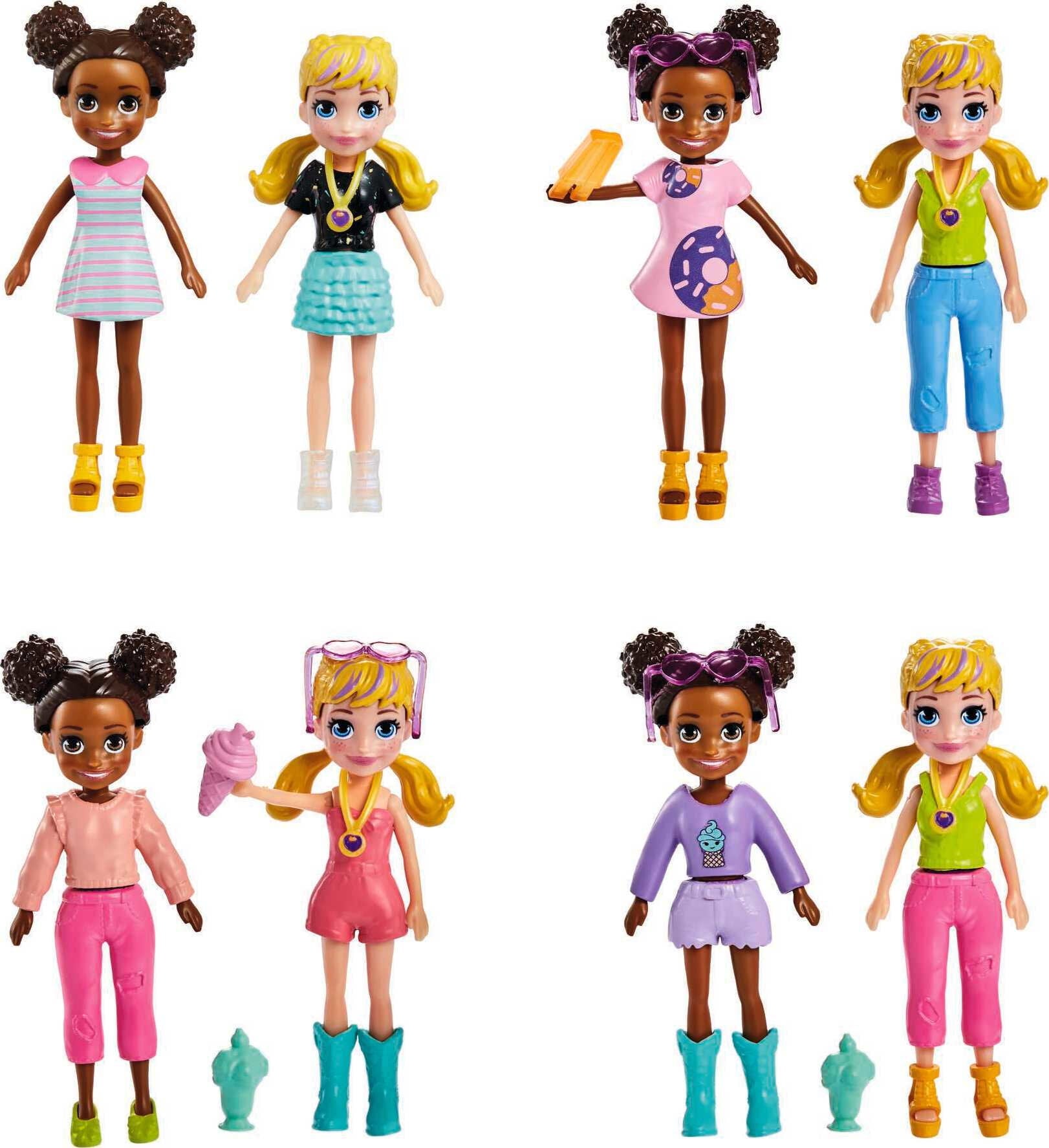 Polly Pocket Tiny Treats Ice Cream Playset, Vehicle Toy with 2 (3-inch) Dolls and 18+ Accessories