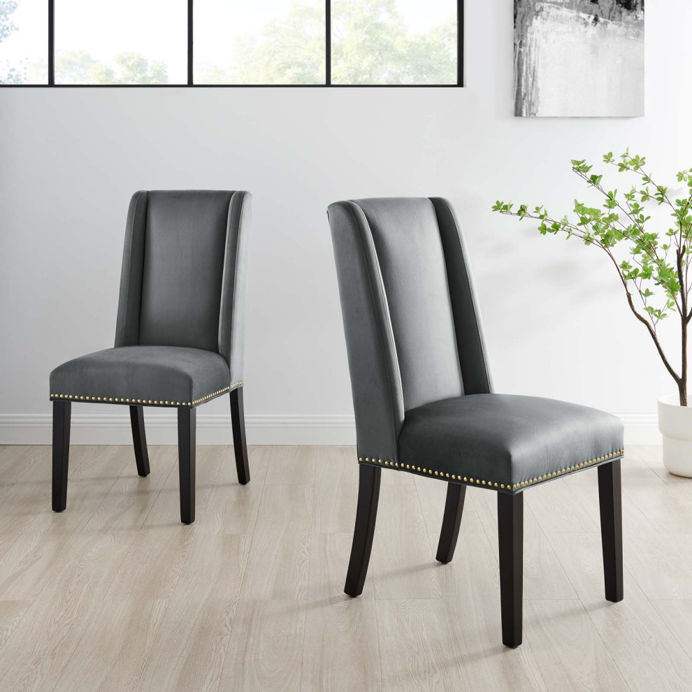 Dining Chair  Nailhead  Set of 2  Black  Velvet  Modern  Bistro Hospitality   Transitional   Dining Chairs   by House Bound  Houzz