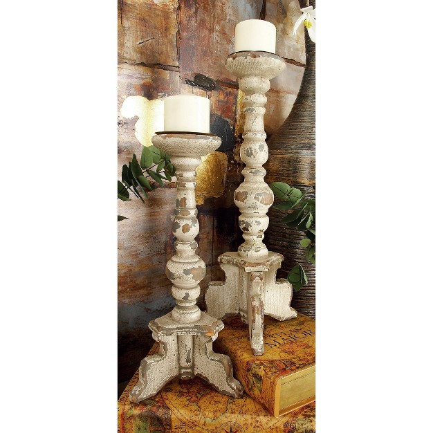 Set Of 2 Classic Distressed Wooden Candle Holders White Olivia amp May