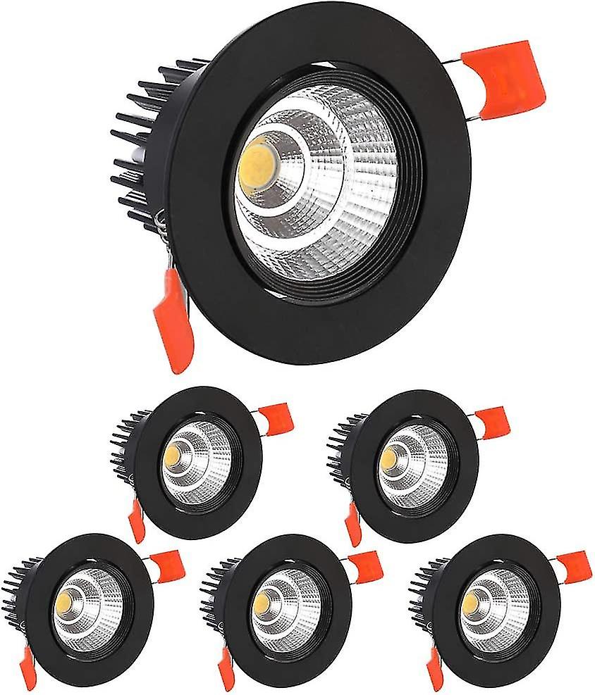 6 X Led Recessed Spotlights，5w Cob，cool White 6000k，ip44 (black)(aperture:75mm)