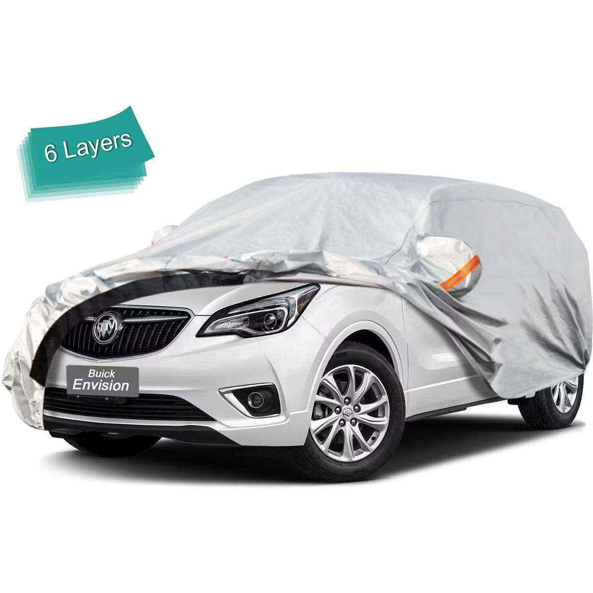 KouKou SUV Car Cover Custom Fit Buick Envision from 2015 to 2022， 6 Layer Heavy Duty Full Exterior Cover Waterproof All Weather， Silver