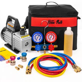 XtremepowerUS 14 HP 3 CFM Air Vacuum Pump HVAC AC Refrigerant Kit with AC Manifold Gauge Set 71097-H2