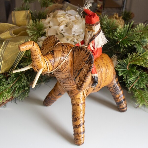 Banana Fiber Santa Riding Elephant Safari Animal Sculpture