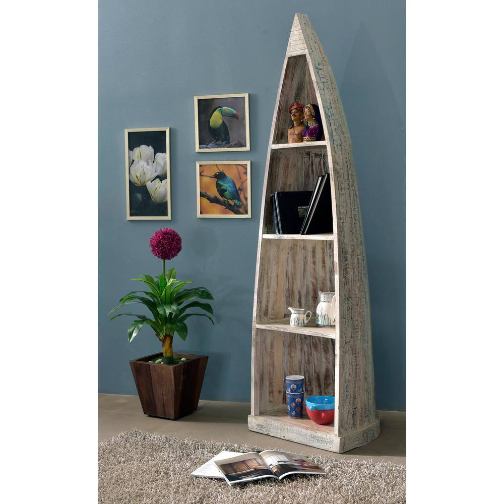 Coast To Coast Accents Lagoon 81 in. Blue 3-Shelf Wooen Nautical Bookcase 98245