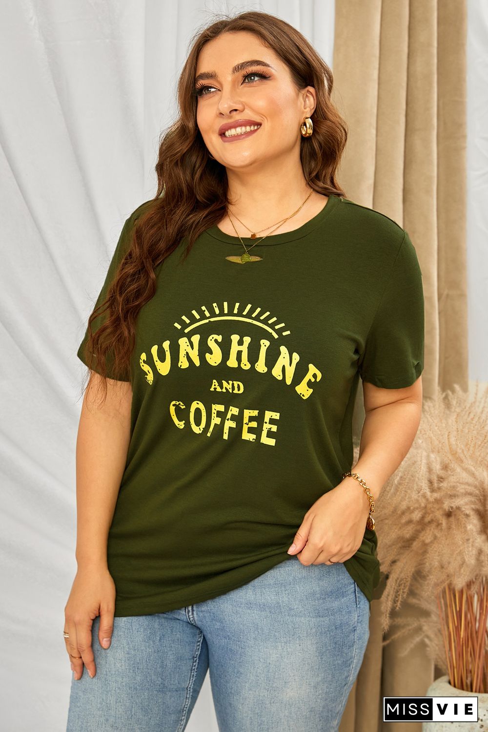 SUNSHINE AND COFFEE Graphic Ripped Plus Size Tee