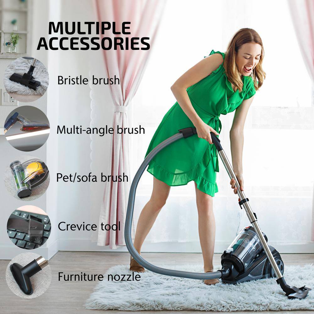 OVENTE ST2620 Series Bagless Corded Replaceable MultiSurface in Black Canister Vacuum ST2620B