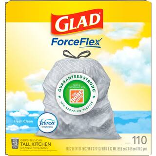 Glad ForceFlex 13 Gal. Tall Kitchen Drawstring Fresh Clean Scent with Febreze Freshness Trash Bags (110-Count) 1258722437