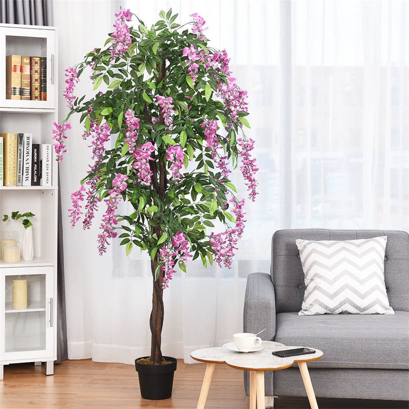 6FT Artificial Ficus Tree Fake Wisteria Tree Faux Plant for Indoor Outdoor Office Living Room D¨¦cor