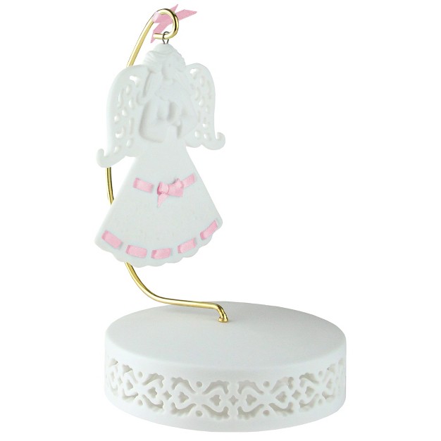 Roman Pink Ribbon Porcelain Angel Ornament With Hanger And Base 46721g