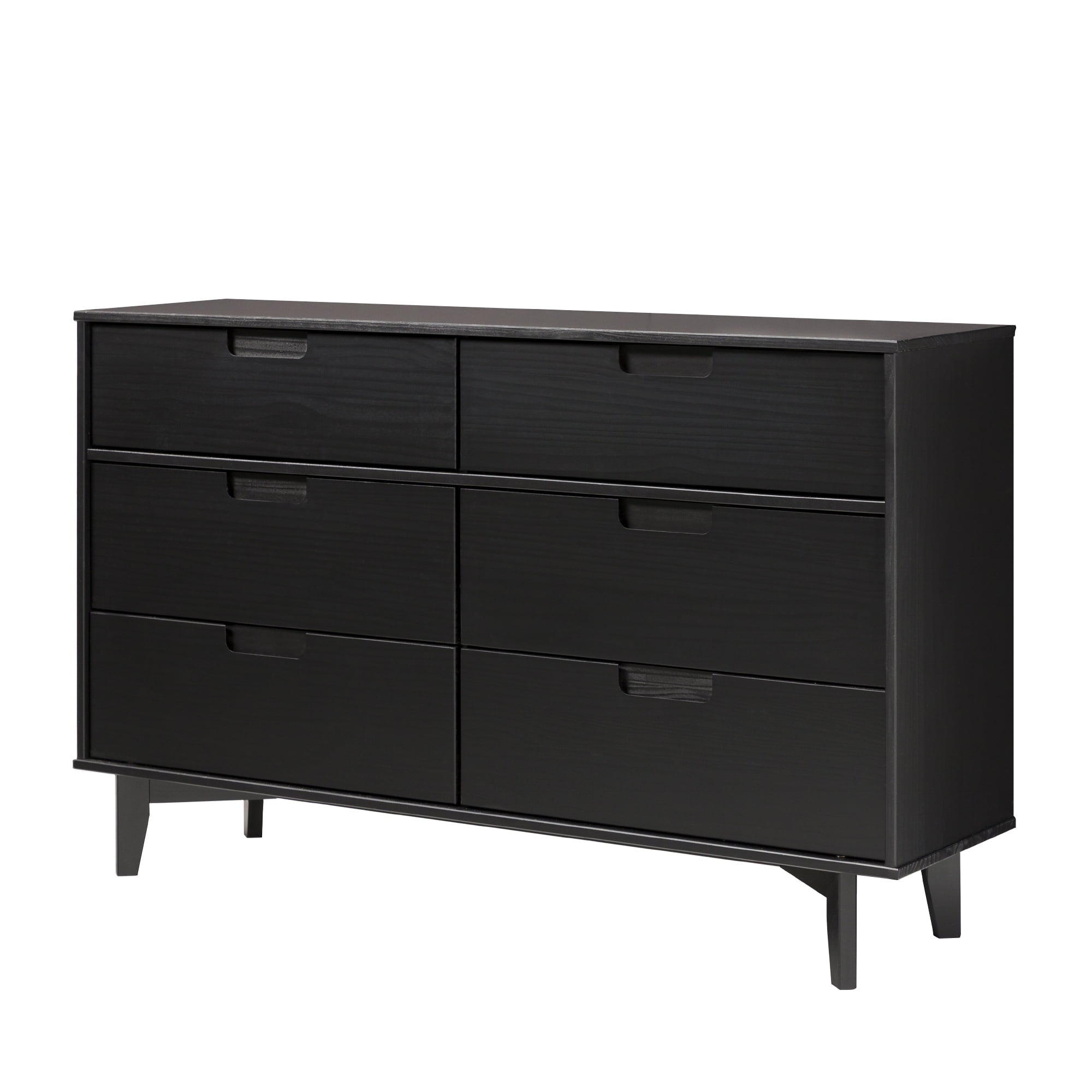 Manor Park 33” Mid-Century Modern Groove Handle 6-Drawer Wood Dresser, Black