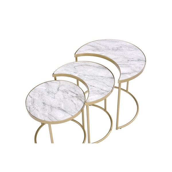 3Pc Pack Nesting Tables， Faux Marble and Gold