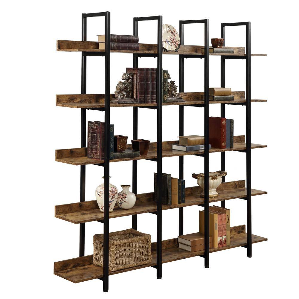 Asucoora Giltner 71 in.Brown Metal 5-Shelf Etagere Bookcase.with Open Back NYZWJ004-BR