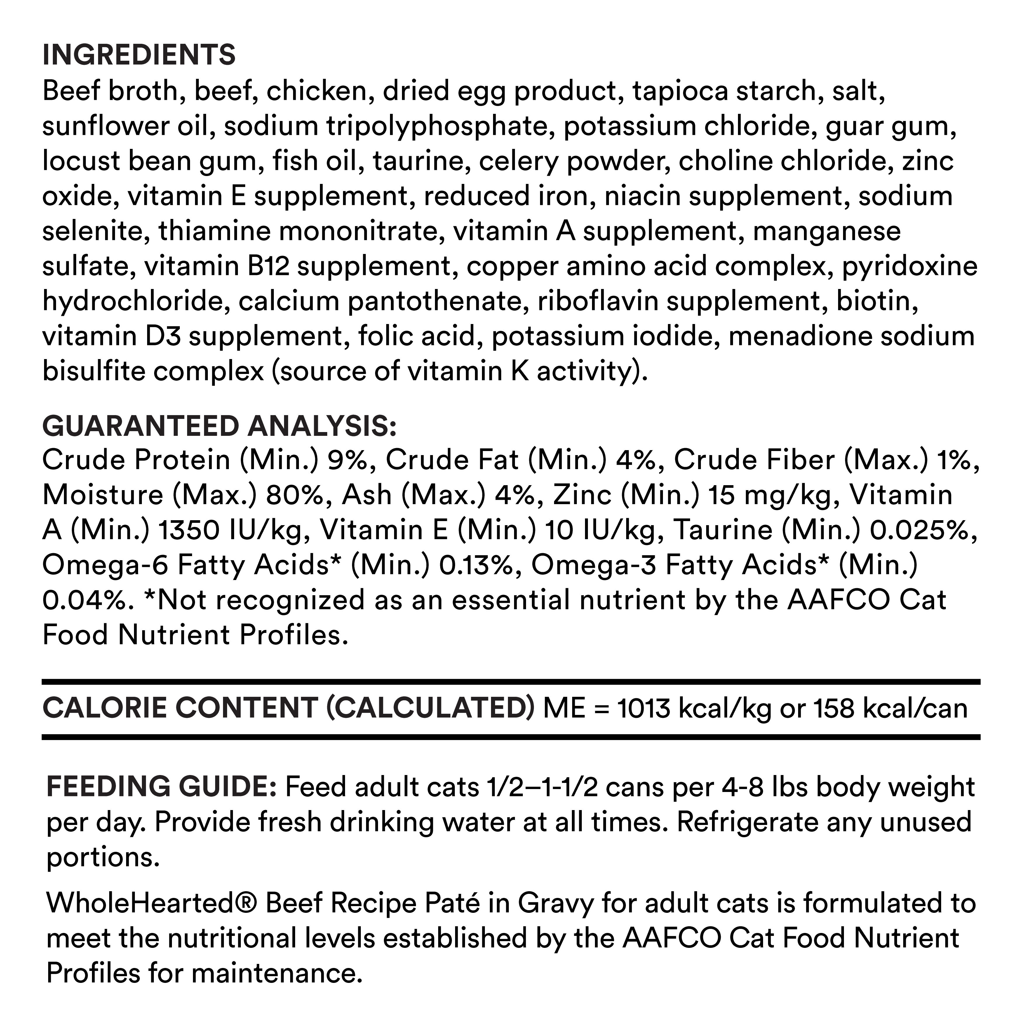 WholeHearted Grain Free Beef Recipe Pate Adult Wet Cat Food， 5.5 oz.