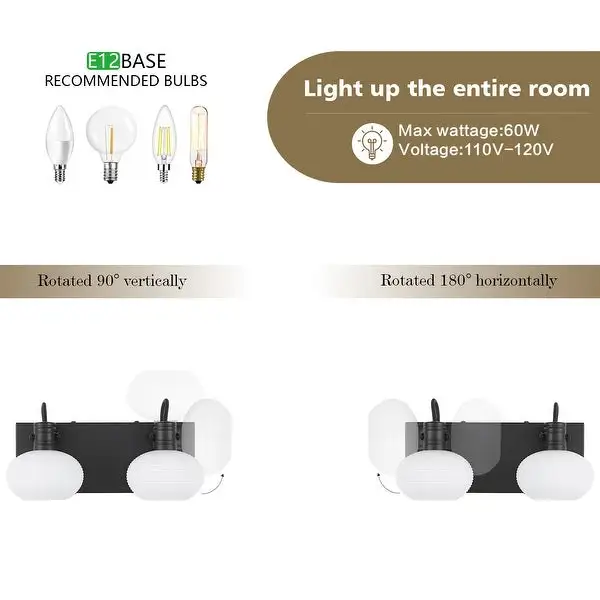 WINGBO 2 Light Bathroom Vanity Light Fixture, Nickel Vanity Light with Opal Glass, Wall Sconces Lighting