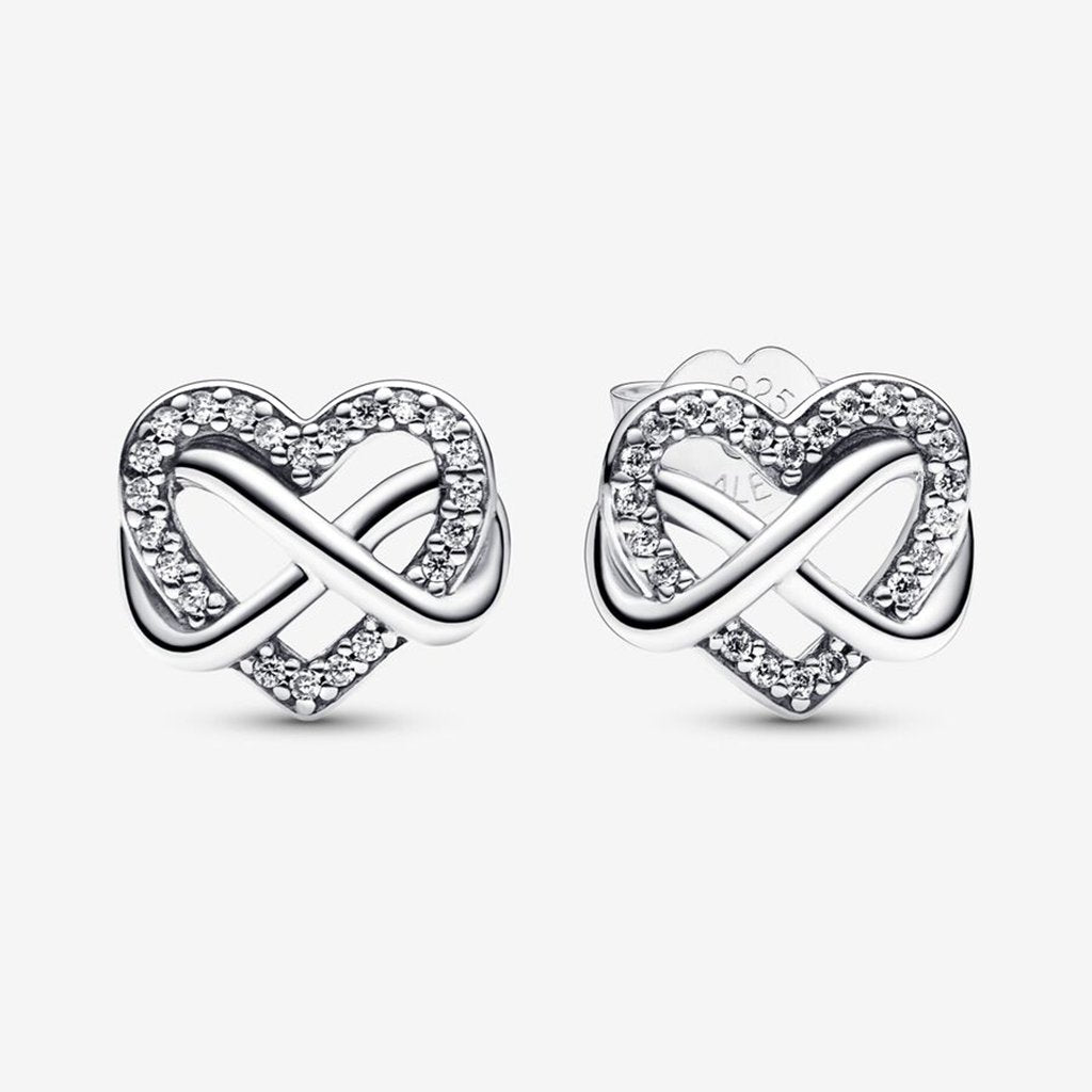 PANDORA  Sparkling Infinity Heart Stud Earrings