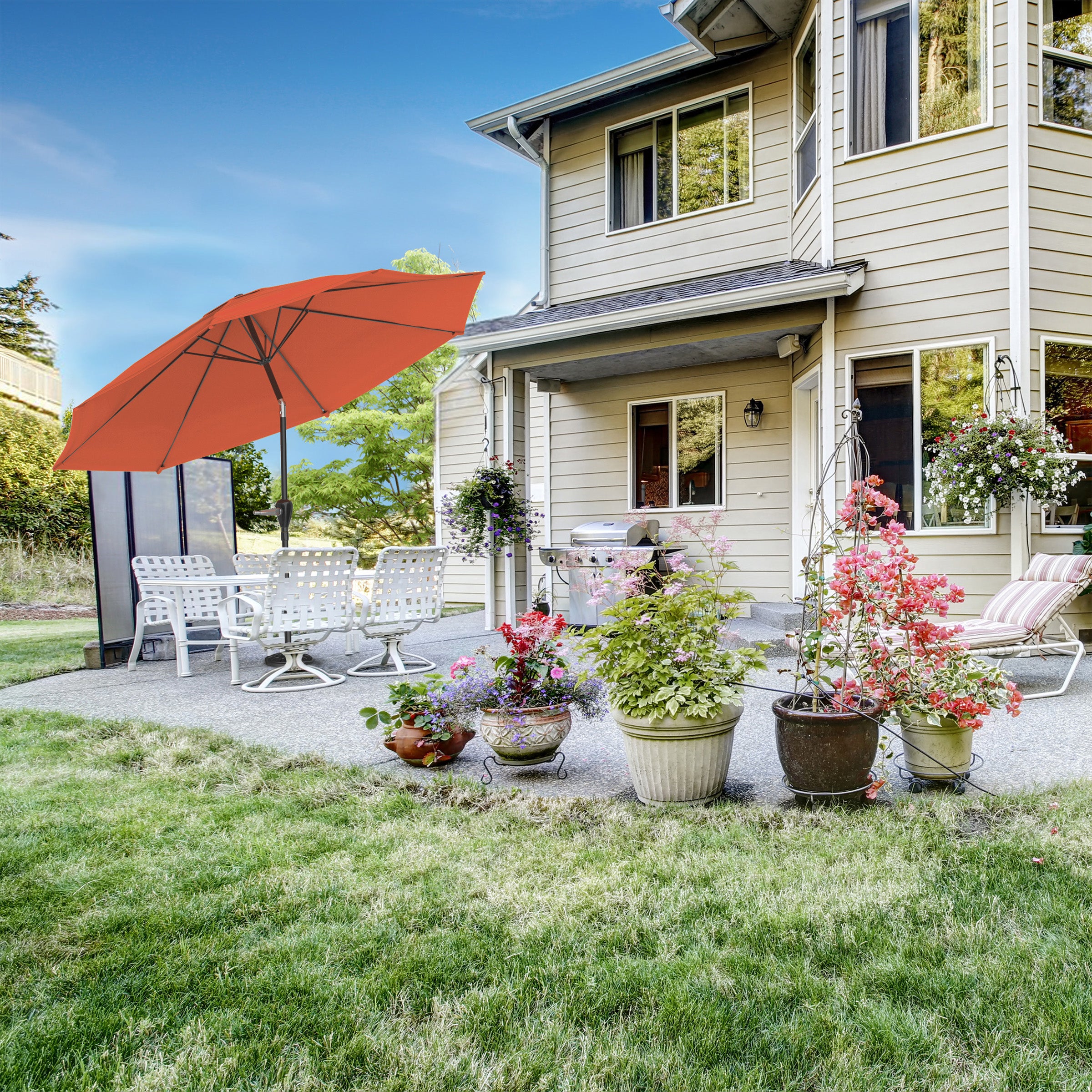 Patio Umbrella with Easy Crank and Auto Tilt Outdoor Table Umbrella 10 ft by Pure Garden (Orange)