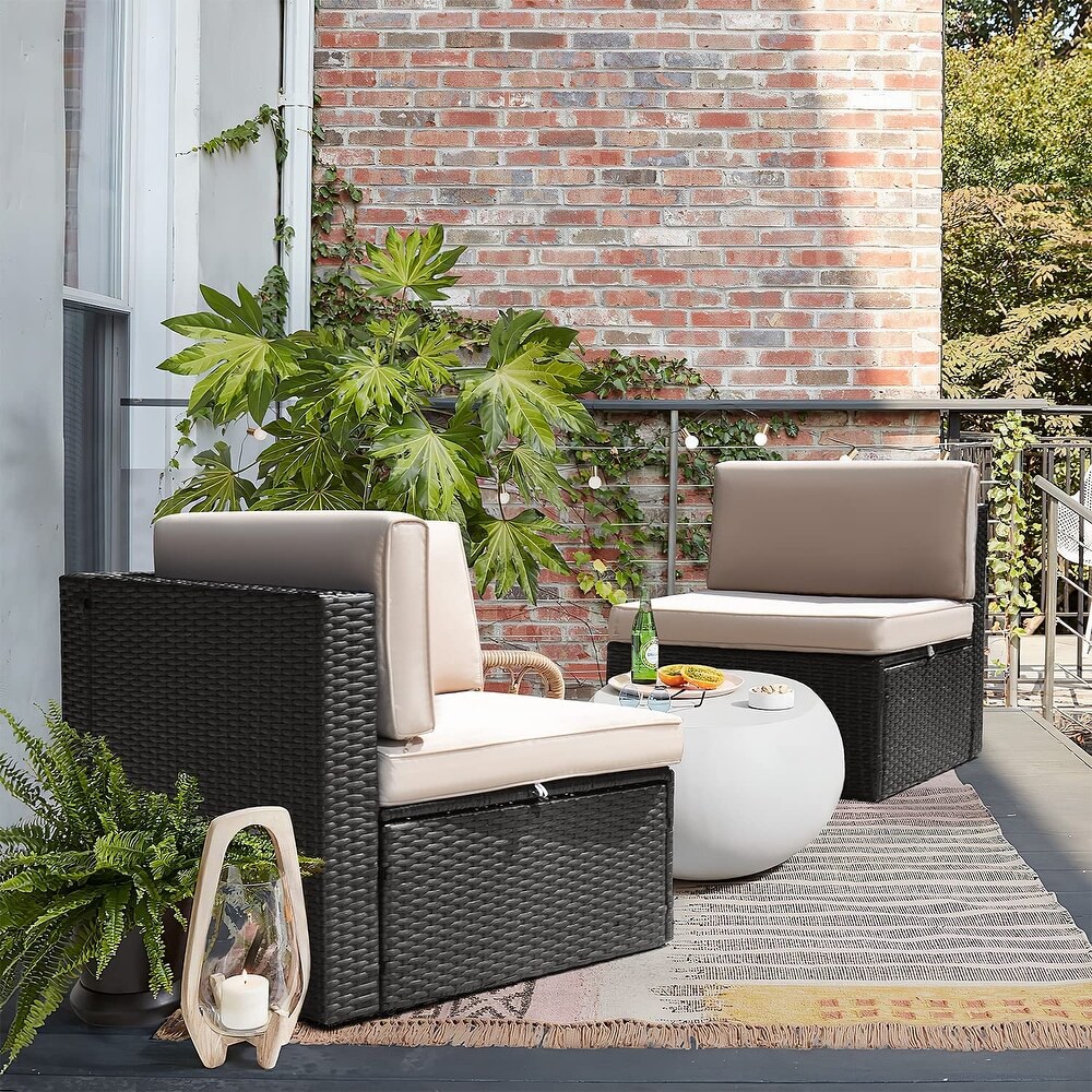 Homall 2 Pieces Patio Furniture Set PE Rattan Sofa Chair Set  Beige