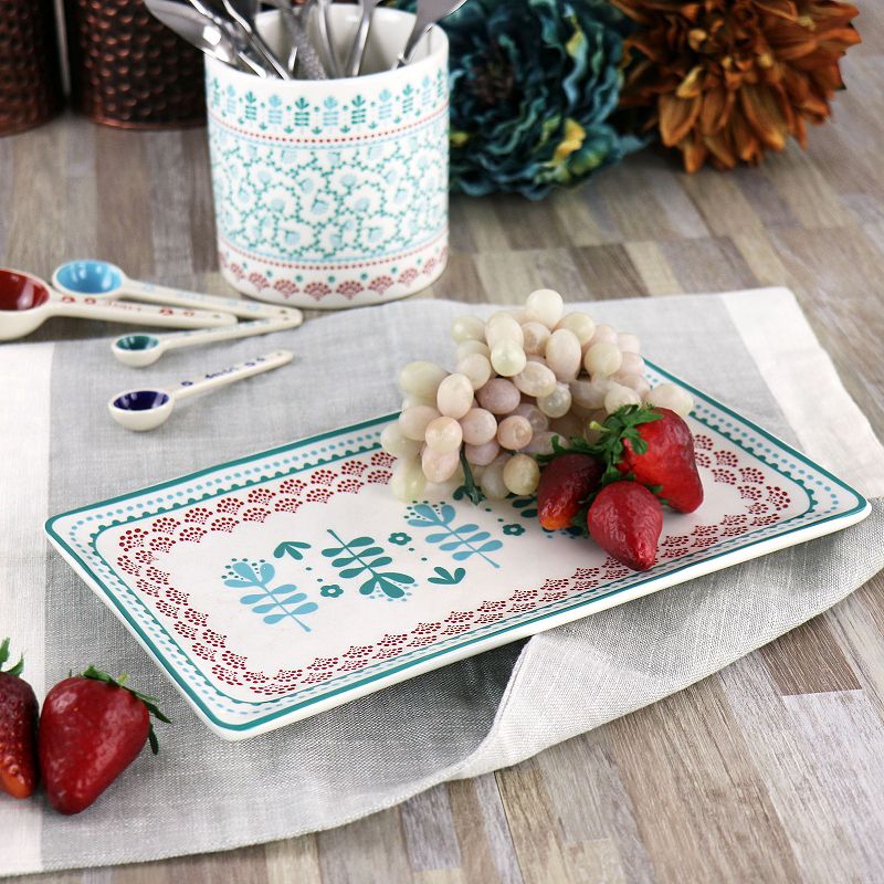 Gibson Home Village Vines 10.6 Inch Fine Ceramic Rectangular Platter