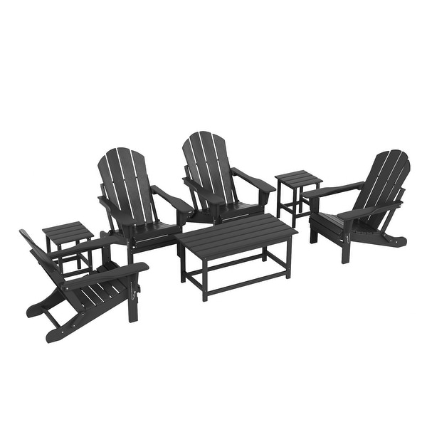 Polytrends Laguna Hdpe All Weather Outdoor Patio Foldable Adirondack Chairs Conversation Set (7Piece Set)