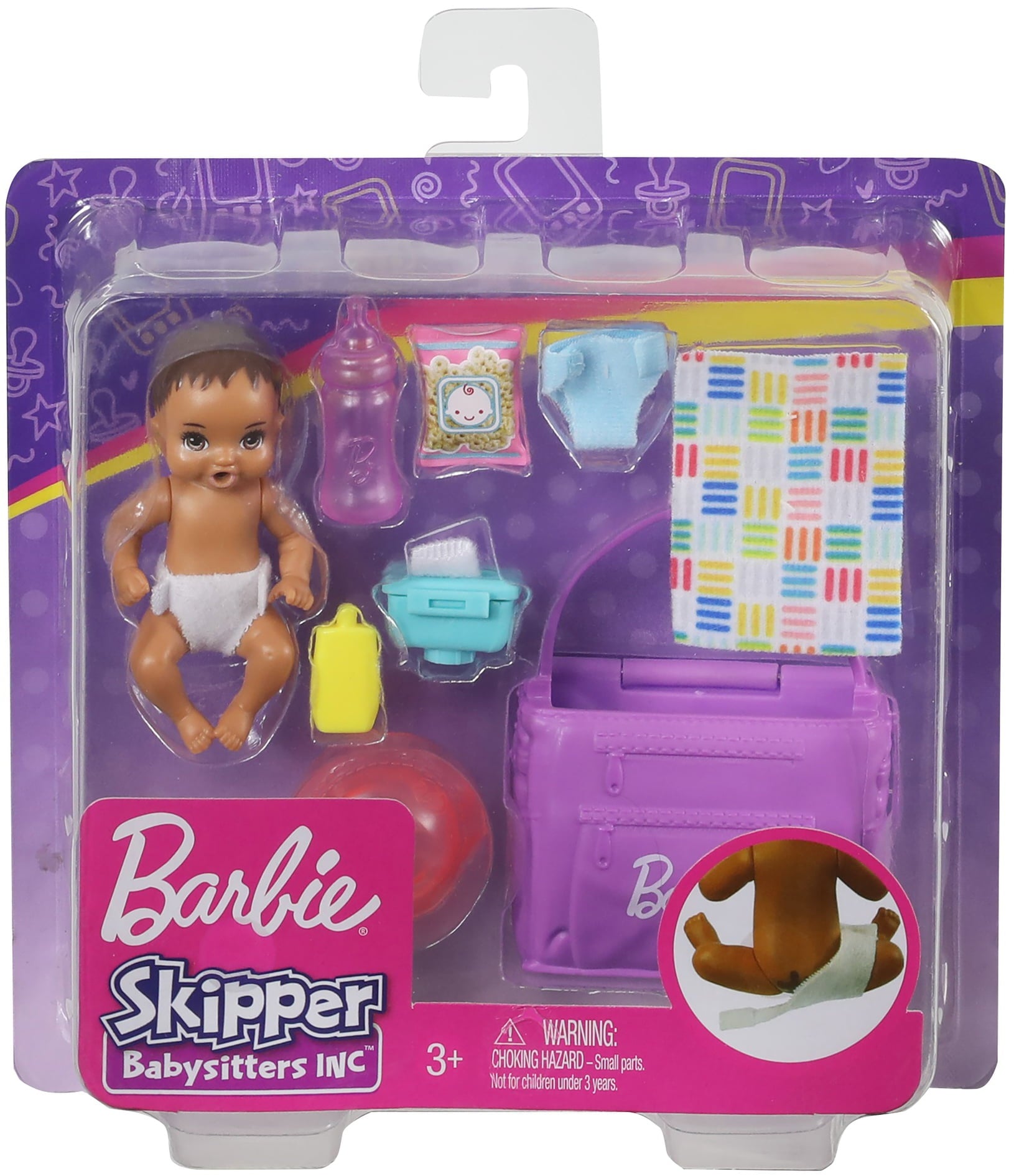 Barbie Skipper Babysitters Inc. Feeding And Changing Playset With Color-Change Baby Doll, Diaper Bag And Accessories