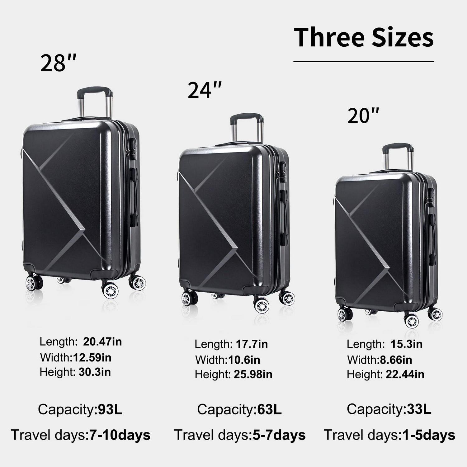 AEDILYS 3 Piece Luggage Set， 20/24/28 inch  Black