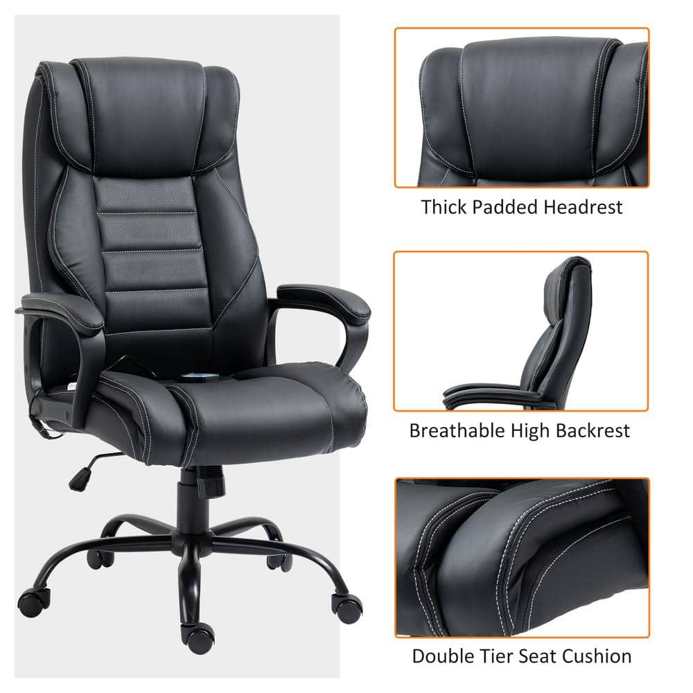 Vinsetto Ergonomic Black PU leather Seat Massage Executive Chair with Non-adjustable Arms 921-321V80