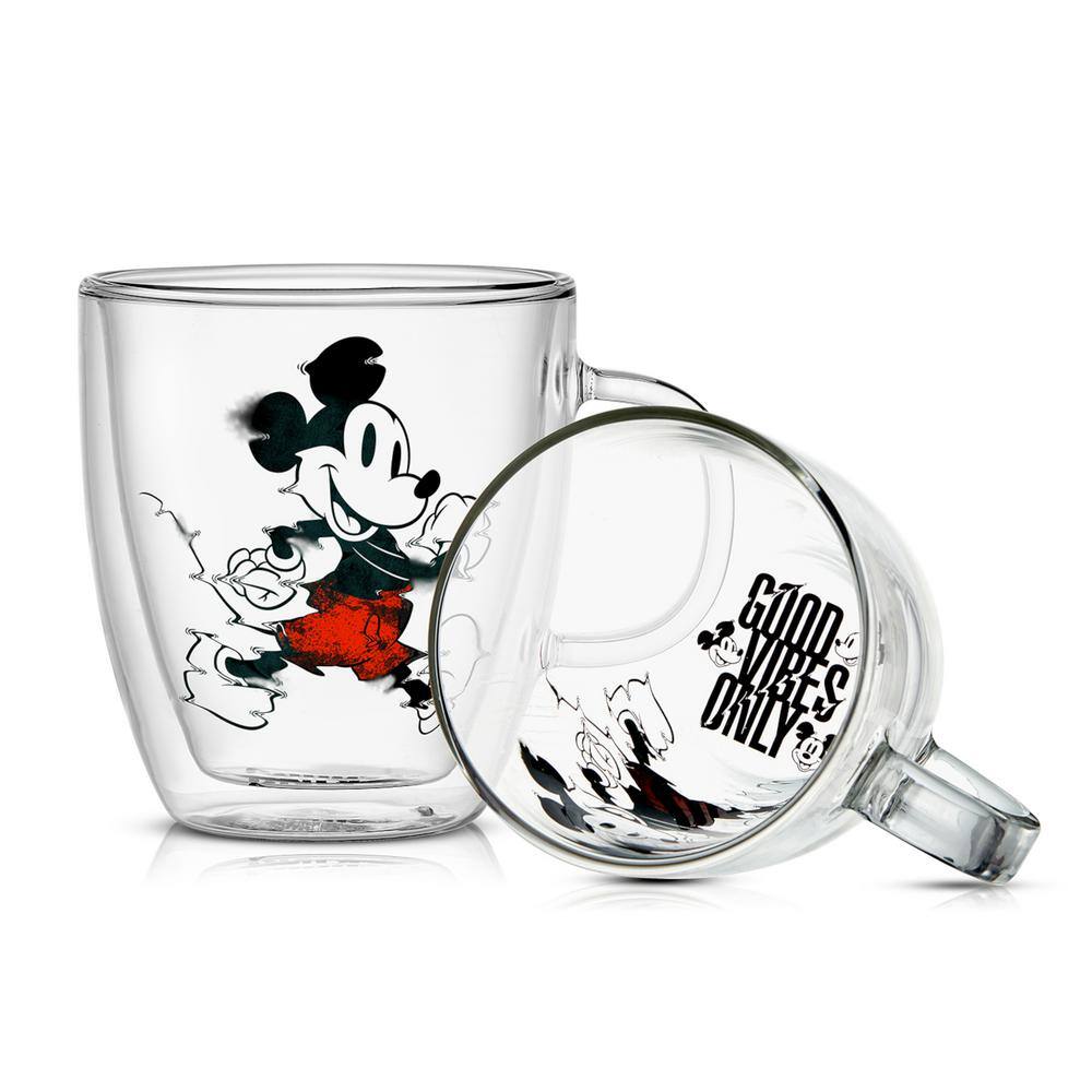 JoyJolt Disney Mickey Mouse Glitch 13.5 oz. Clear Borosilicate-Glass Double Wall Coffee Mug (Set of 2) JDS10721